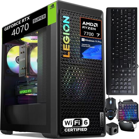 Lenovo Legion Tower 5 Gen 8 Gening Desktop ، AMD Ryzen 7 7700 حتى 5.3 جيجا هرتز ، NVIDIA RTX 4070 Super 12GB GDDR6X ، 64 GB DDR5 ، 2 TB SSD ، WI-FI 6E ، لوحة مفاتيح واحدة ، Windows 11 Pro ، Gaming Mouse in Kuwait
