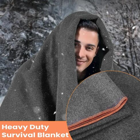 Military Wool Blanket: Warm, Thick & Washable - Perfect for Outdoors, Camping, Stadium, Picnics, Travel, Car & Bushcraft Survival Kits - Large 59" x 79" (3.1 lbs), Dark Grey in Saudi Arabia