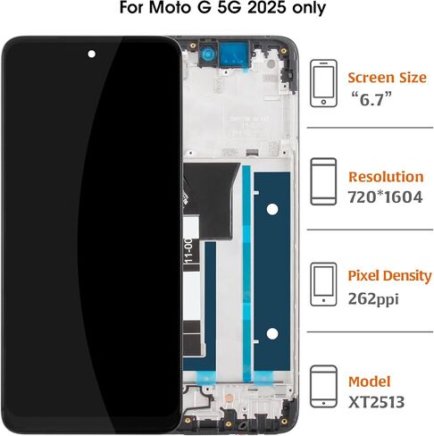 A-MIND for Moto G 5G 2025 6.7" LCD Screen Replacement with Frame (Black) – Original Display Assembly for XT2513 XT2513-1 XT2513V Touch Digitizer Full Assembly Repair Kit in Saudi Arabia