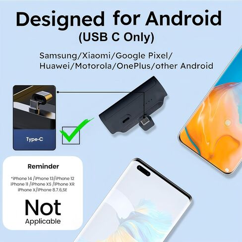 Mini Portable Charger ، 5000mAh Fast Charging USB C Power Bank ، حزمة البطارية الصغيرة متوافقة مع سلسلة iPhone 16/15 ، Samsung Galaxy S25 ، S24 ، S23 ، Note 20 ، Pixel ، Android ETC (Type-C فقط) in Saudi Arabia