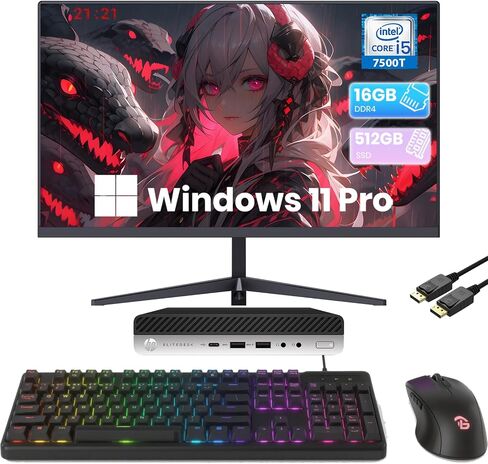 HP Elitedesk 800 G3 Mini Computer PC Desktop w/ 21.5" FHD Monitor, Intel i5-7500, 3.6GHz, 16GB DDR4 RAM, 512GB SSD, USB WiFi, Bluetooth, Displayport, Windows 11 Pro (Renewed) in Saudi Arabia