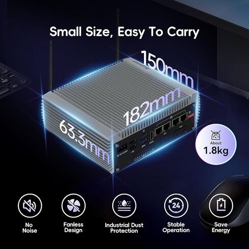 4*RJ45 Network Ports Industrial mini PC,Fanless mini pc Alder Lake-N97 Quad-core 8GB+128GB, 1*HDMI, 2*USB3.2, 2*USB2.0, 2*COM RS232/RS485,Windows 11 Pro Linux in Saudi Arabia