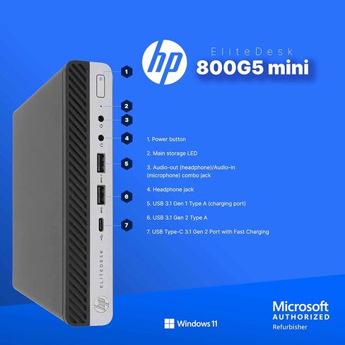 HP Elitedesk 800 G5 Mini PC | Intel Core i7 | 32 جيجابايت ذاكرة الوصول العشوائي | 1 تيرابايت NVME | Windows 11 Pro | wifi | BT (متجدد) in Saudi Arabia
