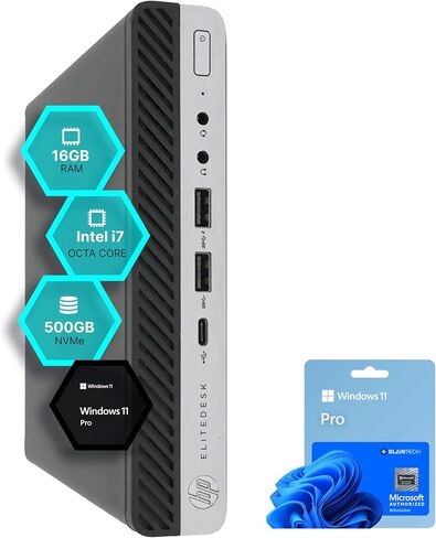 HP EliteDesk 800 G5 Mini PC | Intel Core i7 | 16GB RAM | 500 GB NVME | Windows 11 Pro | WiFi | BT (Renewed) in Kuwait