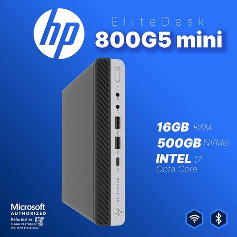 HP EliteDesk 800 G5 Mini PC | Intel Core i7 | 16GB RAM | 500 GB NVME | Windows 11 Pro | WiFi | BT (Renewed) in Kuwait
