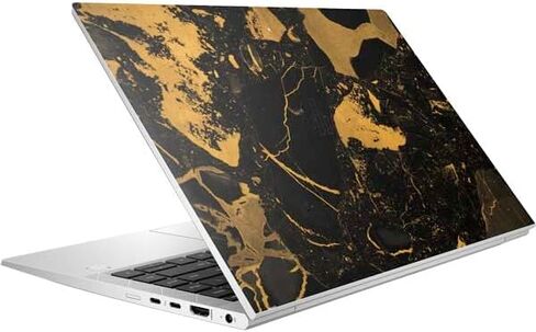 Skinit Laptop Music Skin متوافق مع HP EliteBook 840 G9 - Skinit مصمم في الأصل تصميم الرخام المبعثر الأسود والذهبي in Saudi Arabia