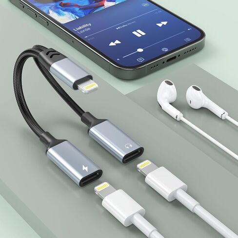 2-in-1 iPhone to Dual Lightning Jack Audio Audio Adio و Charger Cable Power Adapter ، مكالمة فيديو+موسيقى+شحن+HIFI ، محول أذن لـ iPhone 14 13 12 11 Pro/iPad 【Apple MFI معتمد】】 in Saudi Arabia