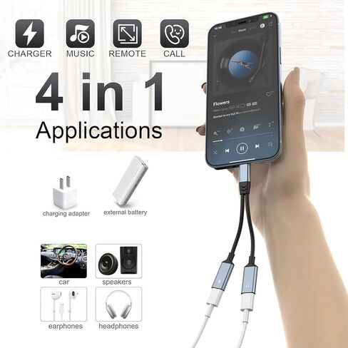 2-in-1 iPhone to Dual Lightning Jack Audio Audio Adio و Charger Cable Power Adapter ، مكالمة فيديو+موسيقى+شحن+HIFI ، محول أذن لـ iPhone 14 13 12 11 Pro/iPad 【Apple MFI معتمد】】 in Saudi Arabia