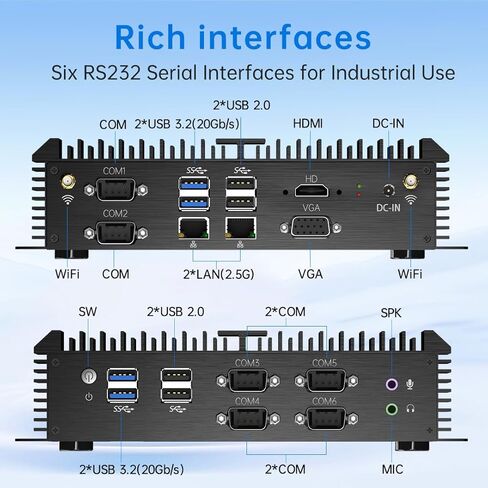 MSECORE Industrial PC ، كمبيوتر صغير بدون مروحة مع CORE I7-8550U ، 32G RAM 1T SSD ، DUAL 2.5G LAN ، 6*COM RS232 ، دعم Wake on LAN/AUTO ON ، WI-FI 6 ، 1*HDMI 1*VGA ، Windows 11 PRO PRO in Kuwait