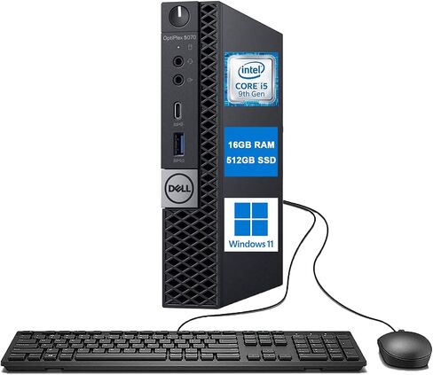 Dell Optiplex 5070 Micro MFF Desktop Computer Business Mini PC ، Intel Core I5-9500T ، RAM 16GB ، 512GB SSD ، Wi-Fi ، لوحة المفاتيح والماوس ، Windows 11 Pro (متجدد) in Saudi Arabia