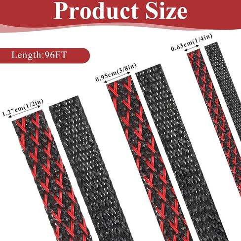 6 Roll 96ft Wire Loom Braided Cable Sleeve with 127 Pcs Tube Heat Shrinkable, Cord Covers for Pets, PET Expandable Cord Organizer for Audio Video Cable Cord USB Cable in Kuwait