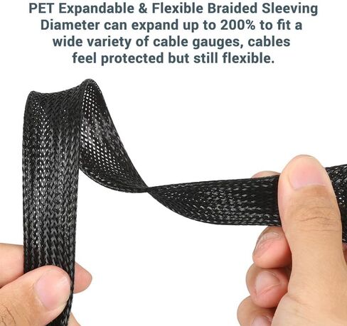 100ft-3/8 inch PET Expandable Braided Cable Sleeve Wire Loom, Wire Sleeving for Home Device Cable Automotive Wire and Engine Bay-White in Saudi Arabia