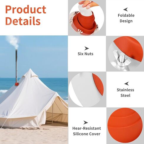Stove Jack Kit for Tent,Flexible Silicone High Temp Stove Jack Fitting Pipe OD 1 3/4" to 3 1/4",Tent Stove Jack for Bell Tent/Yurt/Wood Burner (Red) in Saudi Arabia