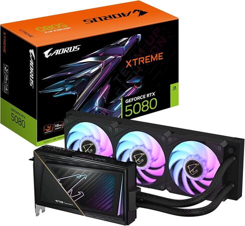 Gigabyte Aorus Geforce RTX 5080 Xtreme Waterforce 16G Card-16GB GDDR7 ، 256 بت ، PCI-E 5.0 ، 2805MHz Core Core ، 3 X DP 2.1A ، 1 X HDMI 2.1B ، NVIDIA DLSS 4 ، GV-N5080AORUSX in Saudi Arabia