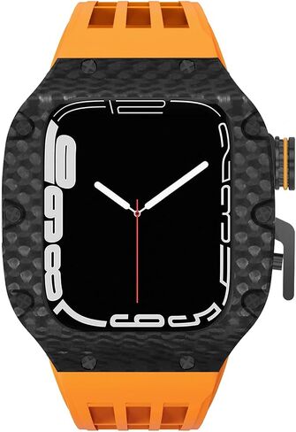 لسلسلة Apple Watch Band Series 8 7 44mm 45mm 45 ملم مجموعة تعديل فاخرة فليوروببر حزام ألياف الكربون ， لـ IWatch SE 6 5 4 DIY Mod Kit in Saudi Arabia