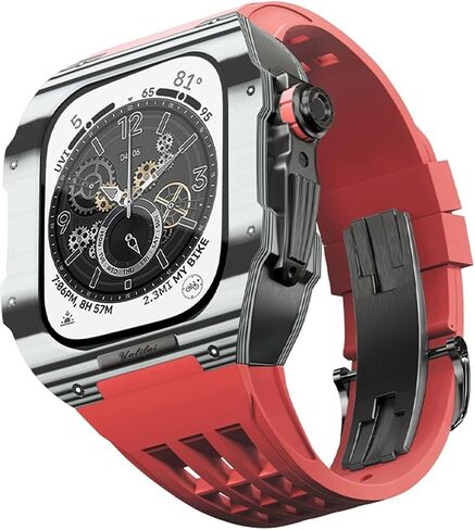 Fluororubber Watch Band و Carbon Fiber Case Kit ， لـ Apple Watch 8/7/6/5/4 ترقية سلسلة الاستبدال الفاخرة الحافة ， علبة ألياف الكربون بالكامل لـ IWatch 45/44mm in Saudi Arabia