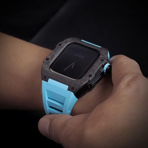 مجموعة حزام مطاط الفلور لـ Apple Watch 8 7 45mm Carbon Carbon Titanium Cover Cover Cover Pumper for Iwatch 6 SE 5 4 44mm band set in Saudi Arabia