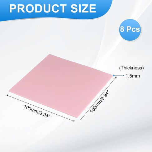 PATIKIL THERMAL PADS 100X100X1.5MM ، 8 Pack Pack Silicone Cooling Pad for CPU GPU IC PCIE M.2 2280 SSD NVME THEADINK ، PINK in Saudi Arabia