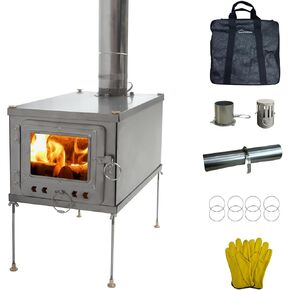 DANCHEL OUTDOOR T1 Lightweight Small Titanium Hot Tent Stove with 6.5ft Chimney Pipe, Spark Arrestor, Portable Tent Stove for 1 Person Camping Cooking in Kuwait