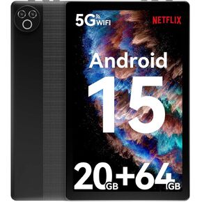 Tablet 10 Inch Android 15 OS GMS Tablets PC 1.8 GHz 5-Core 20 (3+17) GB RAM 64 GB ROM 1 TB قابلة للتوسيع 1280 × 800 HD IPS شاشة اللمس 5000 MAH WIFI 6 Bluetooth 5.4 Dual Camera 2025 (Black) in Kuwait