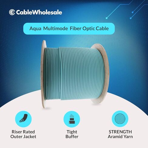 CableWholesale 12-Strand Fiber Indoor Distribution Fiber Optic Cable, Multimode, 50/125 Micron, OM3, 10 Gbit, Aqua, Riser Rated, Spool, 1000 feet in Saudi Arabia