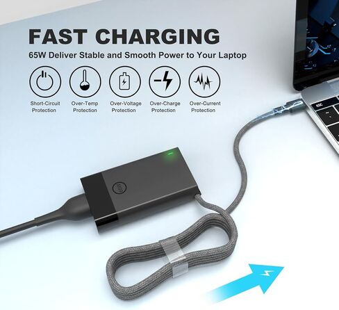 65W USB C New Slim Laptop Charger Corder متوافق مع HP EliteBook X360 ، Envy X360 ، Specter X360 ، Chromebook ، Probook ، Zbook ، Elite X2 Type C AC AC ACCHARGE FAST in Kuwait