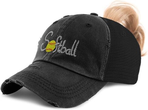 Speedy Pros Womens Ponytail Cap Softball Embroidery Cotton Distressed Trucker Hats in Kuwait