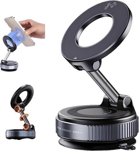 Magnetic Phone Holder for Your Car, 360° Adjustable Foldable Magsafe Vacuum Suction Cup Phone Mount, Car Accessories for Men and Women Compatible with All Smartphone in Saudi Arabia