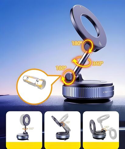 Magnetic Phone Holder for Your Car, 360° Adjustable Foldable Magsafe Vacuum Suction Cup Phone Mount, Car Accessories for Men and Women Compatible with All Smartphone in Saudi Arabia