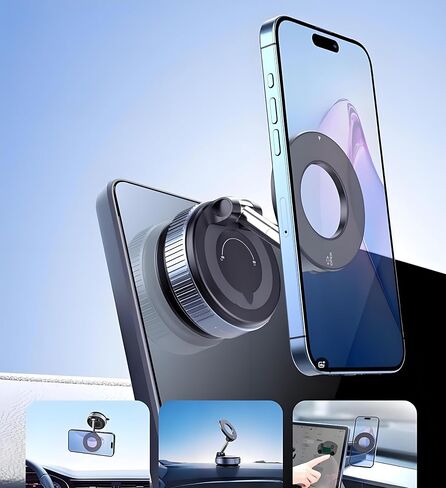 Magnetic Phone Holder for Your Car, 360° Adjustable Foldable Magsafe Vacuum Suction Cup Phone Mount, Car Accessories for Men and Women Compatible with All Smartphone in Saudi Arabia