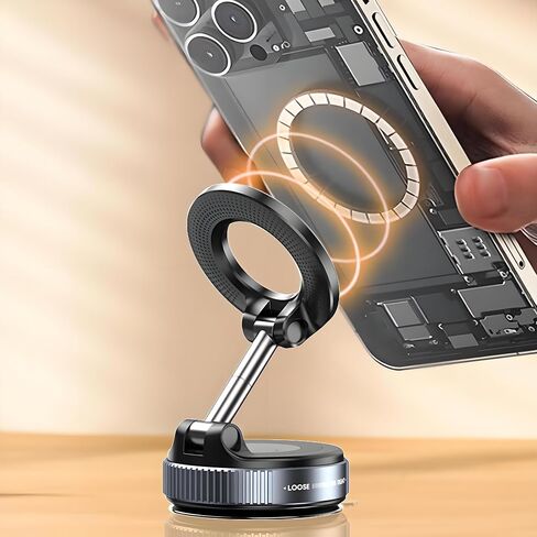 Magnetic Phone Holder for Your Car, 360° Adjustable Foldable Magsafe Vacuum Suction Cup Phone Mount, Car Accessories for Men and Women Compatible with All Smartphone in Saudi Arabia