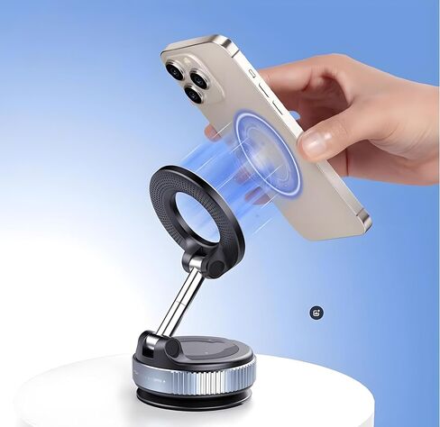 Magnetic Phone Holder for Your Car, 360° Adjustable Foldable Magsafe Vacuum Suction Cup Phone Mount, Car Accessories for Men and Women Compatible with All Smartphone in Saudi Arabia