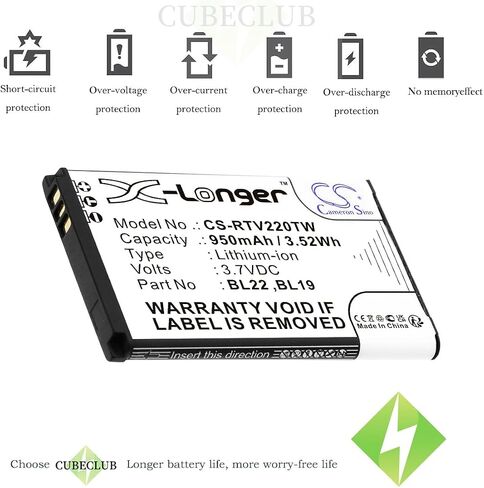 Cameron Sino (5pcs) بطارية بديلة لـ re'tevis BL19 BL22 DT22 RT15 RT19 RT22 RT22S RT619 RT622 950MAH/3.7V in Kuwait
