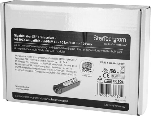 Startech.com 10 Pack HPE J4859C التوافق SFP MODULE1000BASE-LX GBE الوضع الفردي (SMF)/Multi MODE (MMF) TROPSEIVER OPTIVE OPTIVE 1GE GIGABIT ETHERNET SFP-LC 10KM-1310NM DDM HPE 1400 1700 in Saudi Arabia