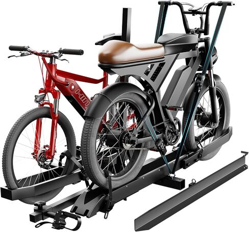 رف ebike مع منحدر لمقلب السحب ، حاملة 2 دراجة مع سعة حمولة 300 رطل ، رف الدراجة للسيارة للدراجات الكهربائية ، الدراجات الجبلية الإطارات الدهنية | يناسب سيارات الدفع الرباعي ، شاحنة ، رف ، فان in Saudi Arabia