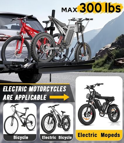رف ebike مع منحدر لمقلب السحب ، حاملة 2 دراجة مع سعة حمولة 300 رطل ، رف الدراجة للسيارة للدراجات الكهربائية ، الدراجات الجبلية الإطارات الدهنية | يناسب سيارات الدفع الرباعي ، شاحنة ، رف ، فان in Saudi Arabia