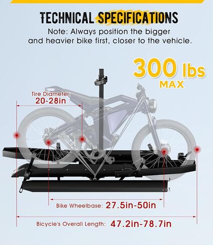 رف ebike مع منحدر لمقلب السحب ، حاملة 2 دراجة مع سعة حمولة 300 رطل ، رف الدراجة للسيارة للدراجات الكهربائية ، الدراجات الجبلية الإطارات الدهنية | يناسب سيارات الدفع الرباعي ، شاحنة ، رف ، فان in Saudi Arabia