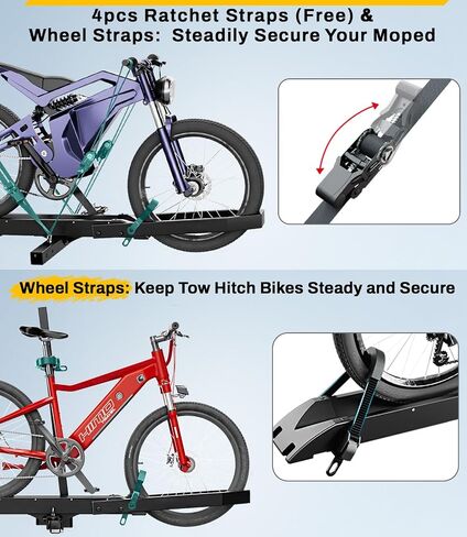 رف ebike مع منحدر لمقلب السحب ، حاملة 2 دراجة مع سعة حمولة 300 رطل ، رف الدراجة للسيارة للدراجات الكهربائية ، الدراجات الجبلية الإطارات الدهنية | يناسب سيارات الدفع الرباعي ، شاحنة ، رف ، فان in Saudi Arabia