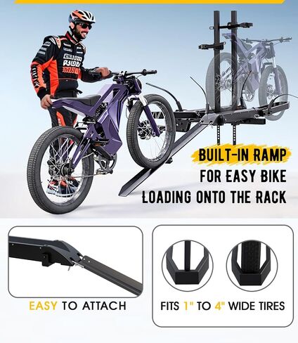رف ebike مع منحدر لمقلب السحب ، حاملة 2 دراجة مع سعة حمولة 300 رطل ، رف الدراجة للسيارة للدراجات الكهربائية ، الدراجات الجبلية الإطارات الدهنية | يناسب سيارات الدفع الرباعي ، شاحنة ، رف ، فان in Saudi Arabia