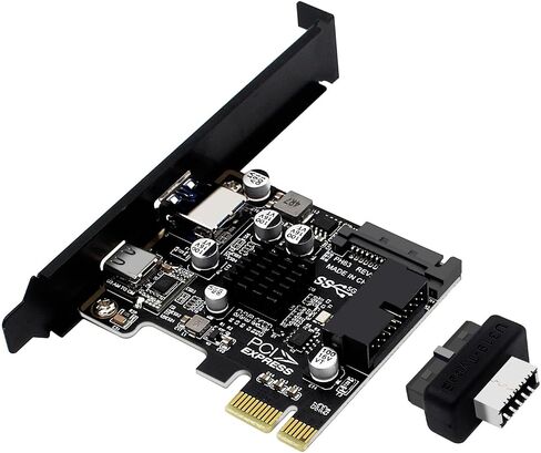 PH63C PCIe X1 to USB 3.0 A, USB-C, Type-E, 19/20-Pin Expansion Card with SATA 15-Pin Power and Aluminum Heatsink – Compatible with Desktop PC Windows/Linux/MacOS (Full-Height Baffle) in Saudi Arabia