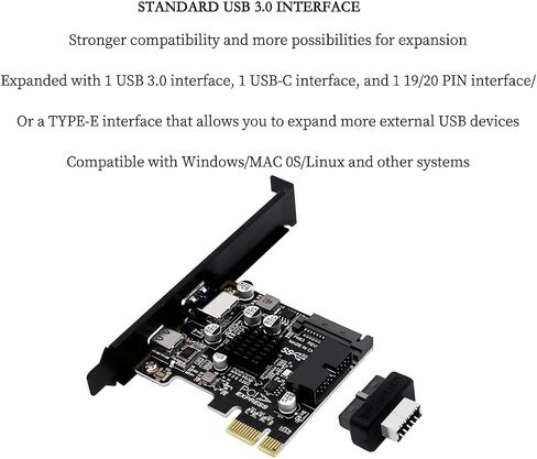 PH63C PCIe X1 to USB 3.0 A, USB-C, Type-E, 19/20-Pin Expansion Card with SATA 15-Pin Power and Aluminum Heatsink – Compatible with Desktop PC Windows/Linux/MacOS (Full-Height Baffle) in Saudi Arabia