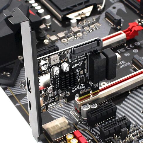PH63C PCIe X1 to USB 3.0 A, USB-C, Type-E, 19/20-Pin Expansion Card with SATA 15-Pin Power and Aluminum Heatsink – Compatible with Desktop PC Windows/Linux/MacOS (Full-Height Baffle) in Saudi Arabia