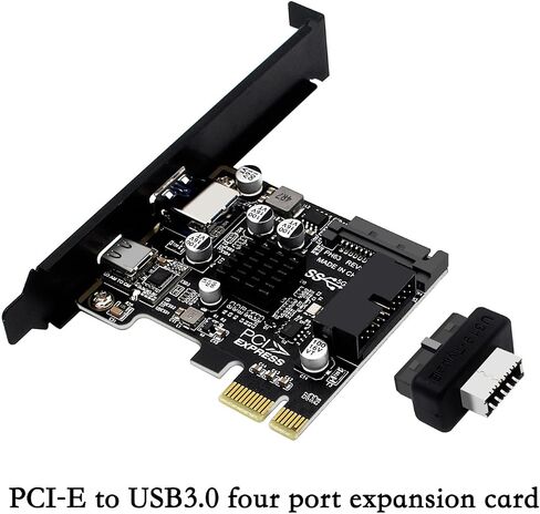 PH63C PCIe X1 to USB 3.0 A, USB-C, Type-E, 19/20-Pin Expansion Card with SATA 15-Pin Power and Aluminum Heatsink – Compatible with Desktop PC Windows/Linux/MacOS (Full-Height Baffle) in Saudi Arabia