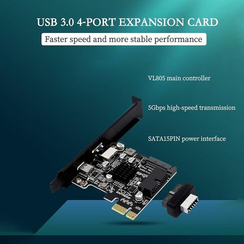 PH63C PCIe X1 to USB 3.0 A, USB-C, Type-E, 19/20-Pin Expansion Card with SATA 15-Pin Power and Aluminum Heatsink – Compatible with Desktop PC Windows/Linux/MacOS (Full-Height Baffle) in Saudi Arabia
