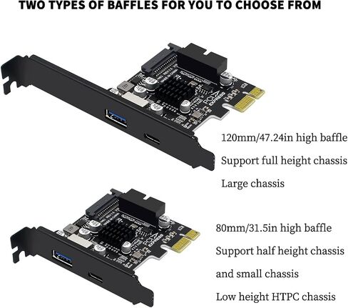 PH63C PCIe X1 to USB 3.0 A, USB-C, Type-E, 19/20-Pin Expansion Card with SATA 15-Pin Power and Aluminum Heatsink – Compatible with Desktop PC Windows/Linux/MacOS (Full-Height Baffle) in Saudi Arabia