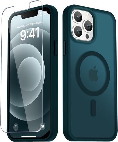 YENAPOON for iPhone 16 Case, Matte Magnetic Phone Cover, Black | Fit for MagSafe, Screen Protector included, Shockproof Military Grade Protection, Translucent Frosted Back in Saudi Arabia