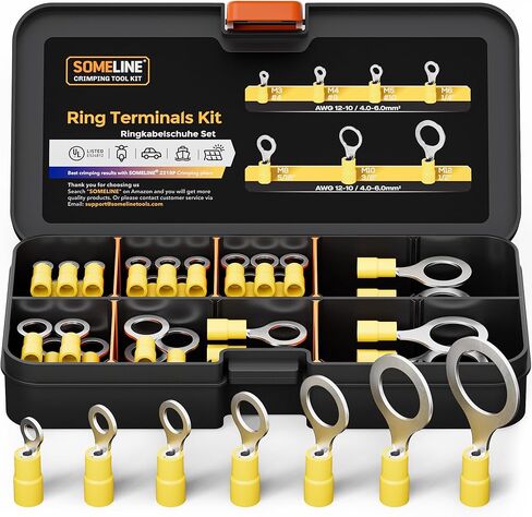 SOMELINE® Marine Grade Heat Shrink Ring Connectors - Heat Shrink Ring Terminals #4, 8, 10, 1/4", 5/16", 3/8", 1/2" - Heat Shrink Wire Connectors Tinned Red Copper - Blue 16-14 AWG - UL Listed in Kuwait