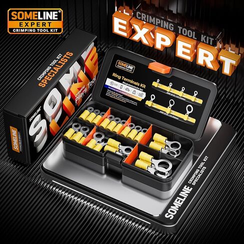 SOMELINE® Marine Grade Heat Shrink Ring Connectors - Heat Shrink Ring Terminals #4, 8, 10, 1/4", 5/16", 3/8", 1/2" - Heat Shrink Wire Connectors Tinned Red Copper - Blue 16-14 AWG - UL Listed in Kuwait