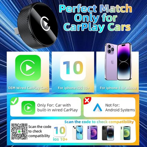 محول CarPlay اللاسلكي لـ iPhone ، Lenva 2025 Upgrade Mini Design للسيارات ذات المكونات السلكية المدمجة وتشغيل اتصال مستقر سريع لا يوجد تأخير (وليس لنظام Android) in Saudi Arabia