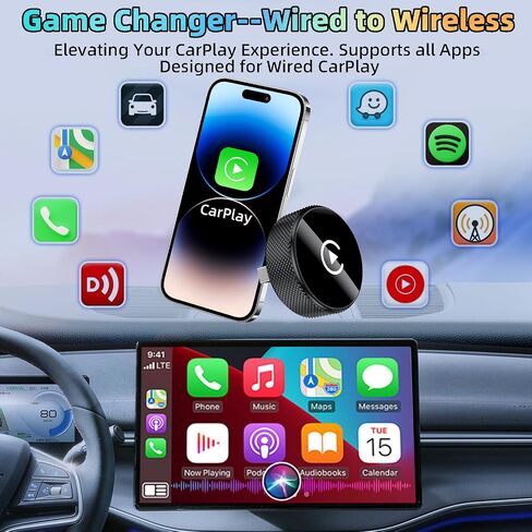 محول CarPlay اللاسلكي لـ iPhone ، Lenva 2025 Upgrade Mini Design للسيارات ذات المكونات السلكية المدمجة وتشغيل اتصال مستقر سريع لا يوجد تأخير (وليس لنظام Android) in Saudi Arabia